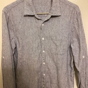 Magaschoni Linen Blend Blue Striped Casual Shirt